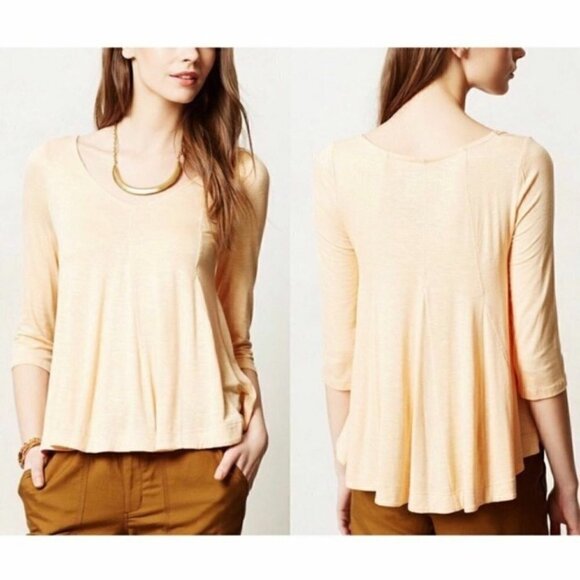 Anthropologie Deletta Godet Swing Top Burnout Peach Rayon Style - Picture 1 of 5